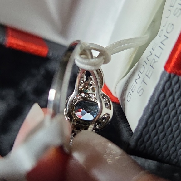 Blue Topaz Sterling Silver Ring With Lab Created White Sapphires - Picture 7 of 10